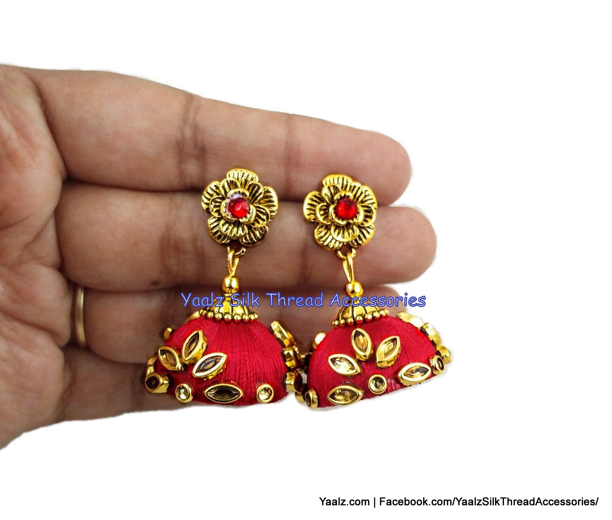 ERG024 – Cage Design Temple Jhumkas with Red Stone Golden Matti Earrings  for Women - Buy Original Chidambaram Covering product at Wholesale Price.  Online shopping for guarantee South Indian Gold Plated Jewellery.